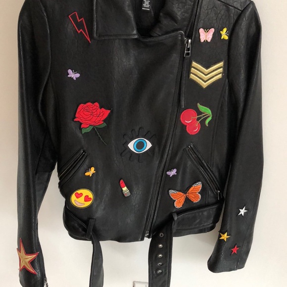 NWOT Aqua Patch Moto Leather Jacket - Picture 7 of 7